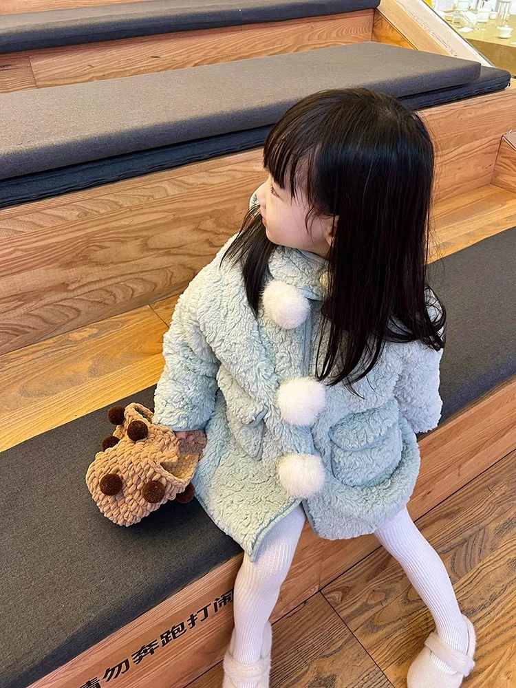 现货AC068女童冬季毛毛毛球外套女宝宝外套女童毛毛衣