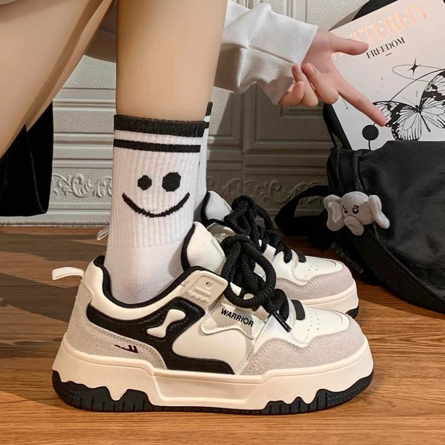 回力低帮黑白拼色熊猫鞋2024秋季ins潮设计校园风板鞋休闲百搭鞋