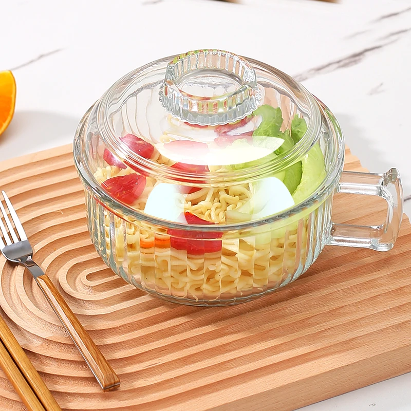 【宠粉福利】透明玻璃把手带盖吃饭泡面碗家用汤碗玻璃碗学生餐碗