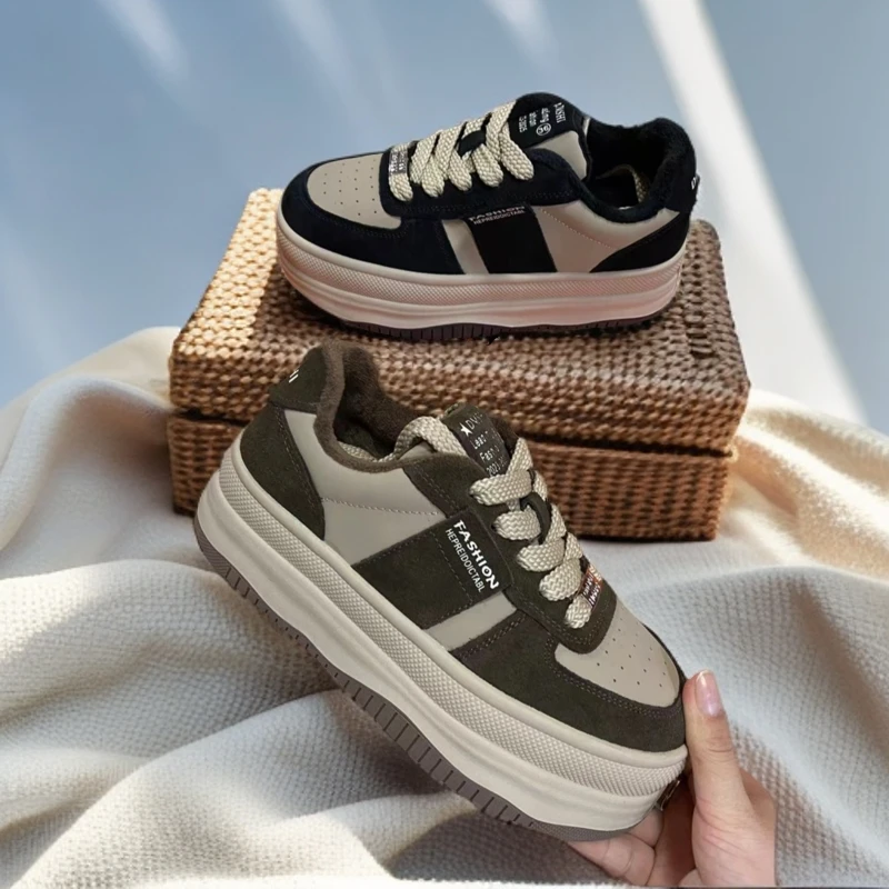 358887女真皮品牌加绒厚底老爹鞋防滑大底休闲加绒新疆包邮本地仓