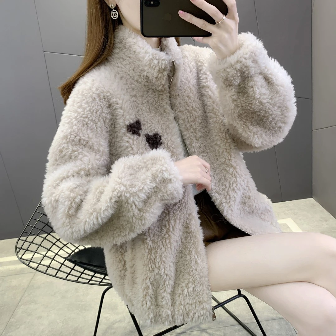新款时尚轻奢女士羊毛外套短款宽松加厚韩版秋冬大衣保暖气质通勤