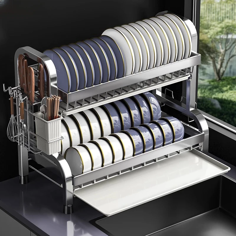 304不锈钢碗架厨房置物架碗盘收纳架多功能家用放碗碟筷沥水架子