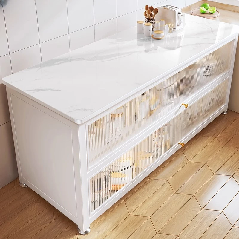 厨房置物架落地多层岩板收纳柜多功能工作台微波炉烤箱餐边柜橱柜