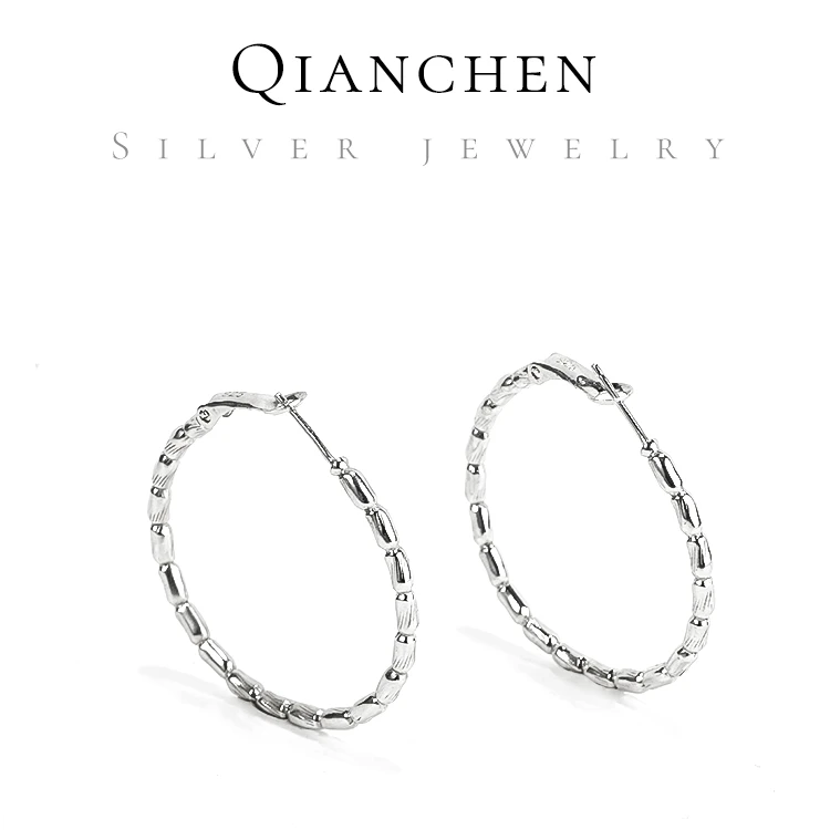 千臣 925银耳饰 竹节圈圈耳环素款个性简约气质百搭ins冷淡风