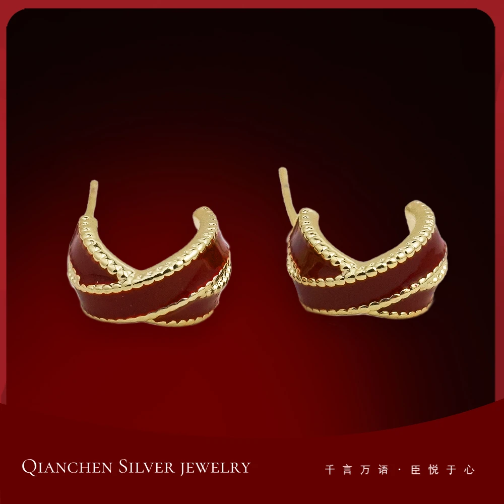 千臣 925银耳饰 【相织相遇】优雅百搭新年复古气质简约耳钉