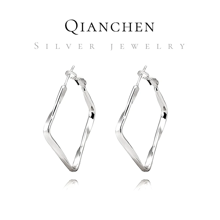 千臣 925银耳饰 设计感几何方形耳环简约个性百搭轻奢气质耳饰