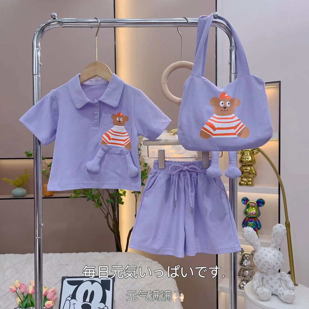 【七尚】2024儿童女童运动休闲夏季韩版polo领卡通时尚套装m0055