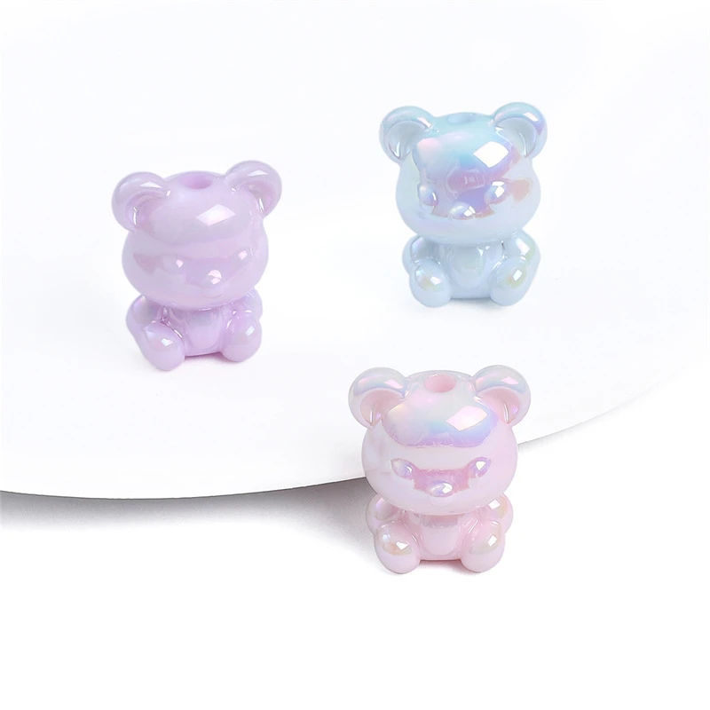 亚克力蓝色卡通小熊串珠手串项链手工3D立体可爱手机链配件散珠子