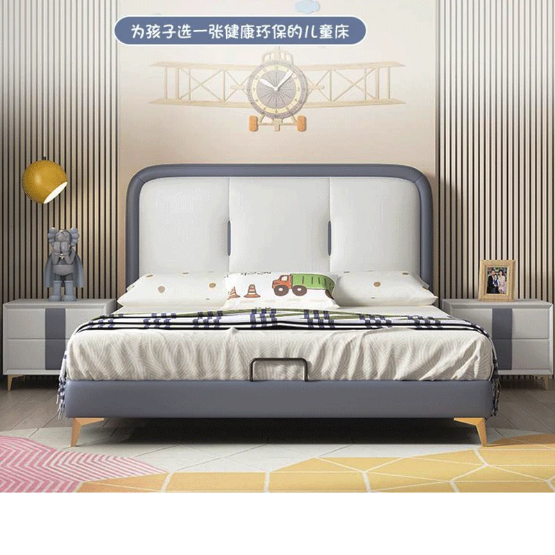简约儿童实木床6-12岁儿童房男孩床1.5米女孩床儿童床硅胶皮直播