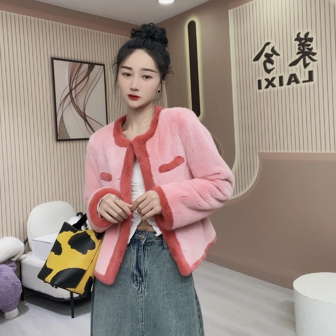 LAIXI/莱兮设计师风格撞色短款女士百搭显瘦轻奢外套 衣长53CM