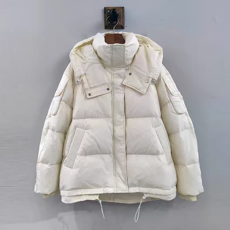 麦寻冬宽松加厚保暖连帽短款羽绒服女时尚韩版白鸭绒外套YRSMP002