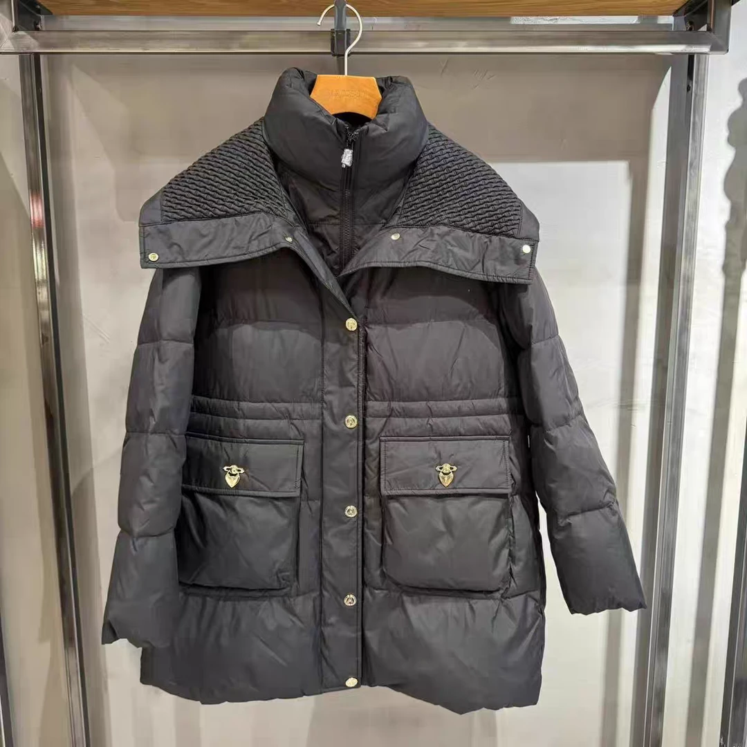 麦寻冬季新款中长款收腰假两件显瘦海军领白鸭绒女时尚保暖