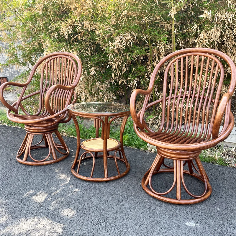 【春和景明家居】手工全藤户外藤椅套装茶桌椅家用客厅双人茶桌转椅