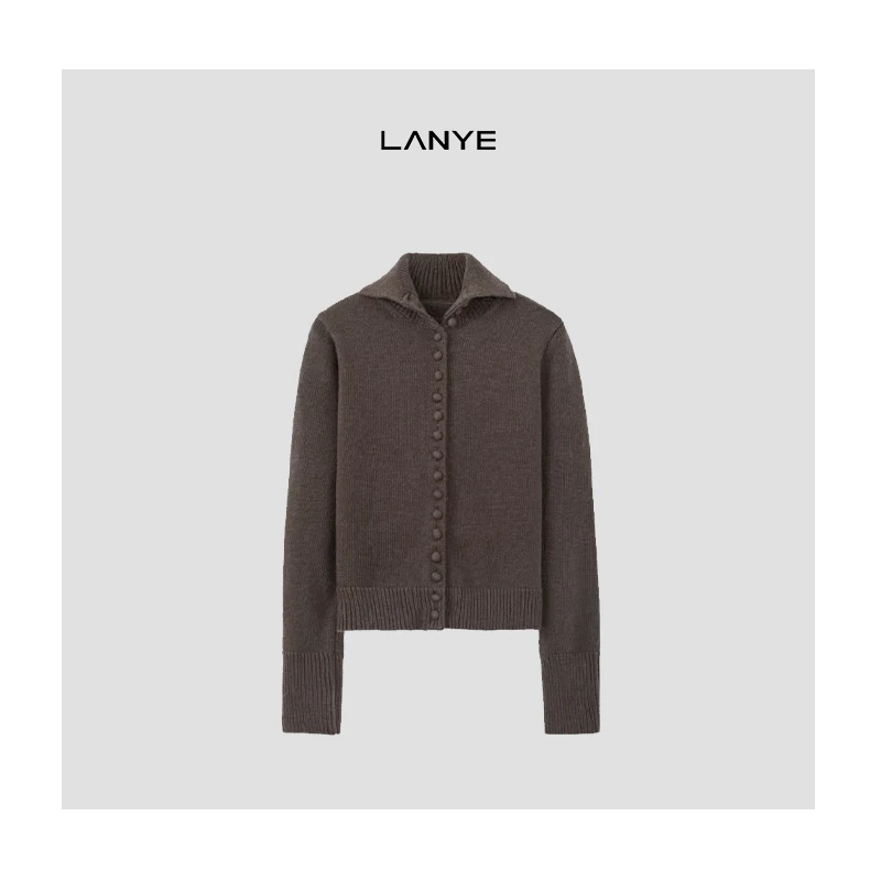 LANYE  秋冬时尚经典da牌100美丽诺羊毛毛衣开衫JY24W21018