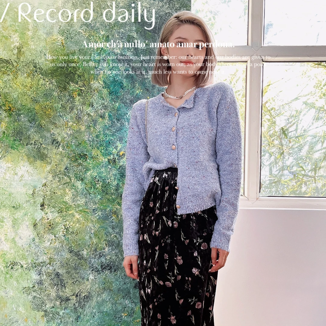 cosheng重生150小个子2024秋冬新品毛衣针织开衫紫色外套含羊毛