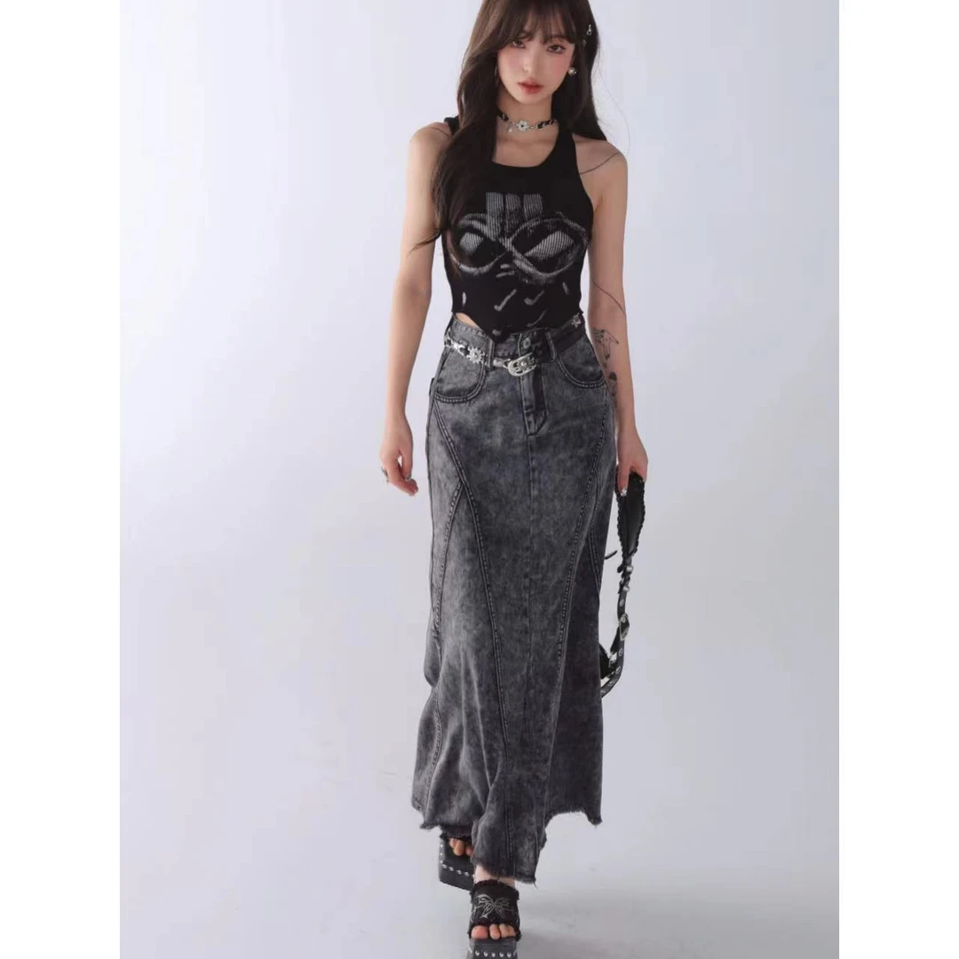 co&sheng酷女孩/小子夏季新款莱赛尔牛仔半身裙直筒高街时尚百搭