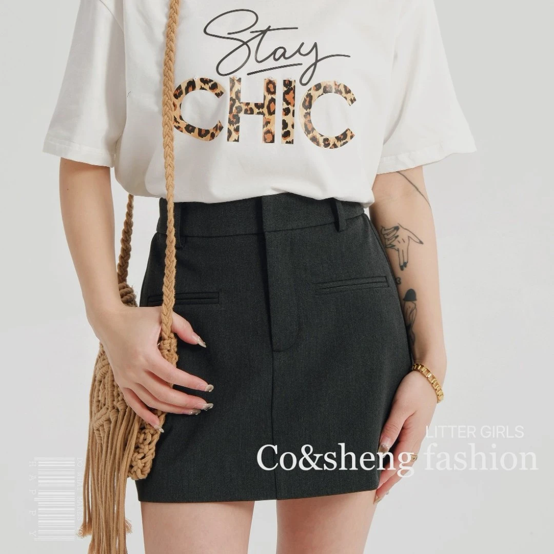 cosheng重生150cm小个子2025春季灰色短裙显瘦显高气质设计款