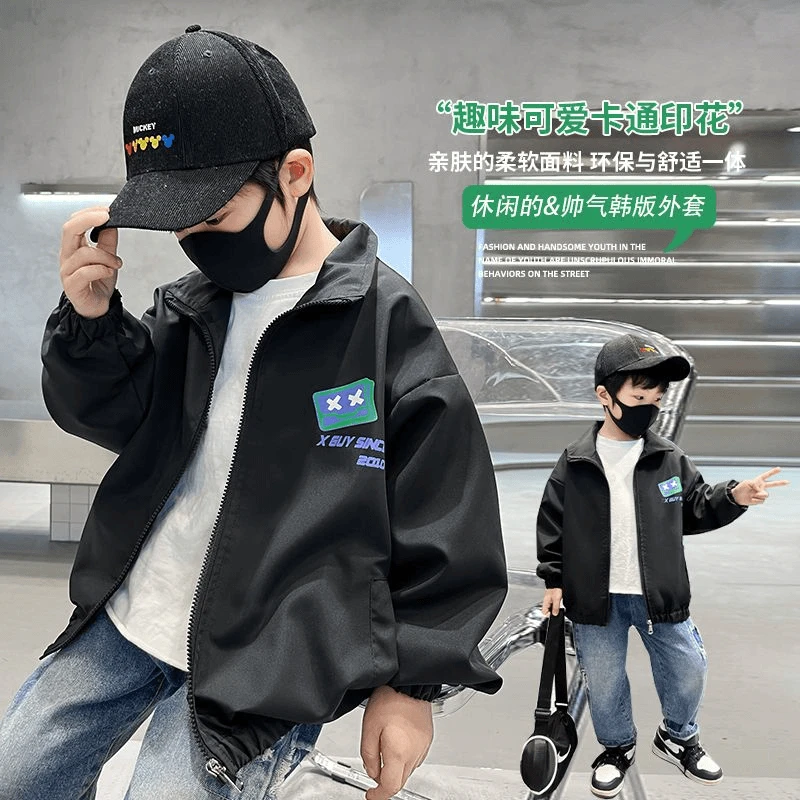 男童夹克衫春装洋气休闲机车风外套2024新款童装男孩春秋款棒球服