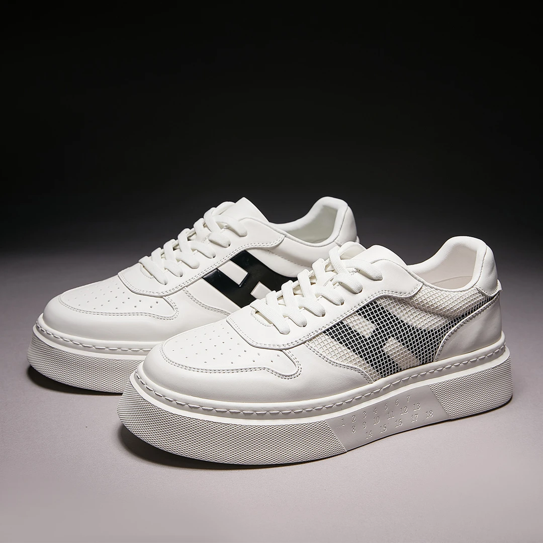 2024夏季新款韩版男士真皮板鞋小白鞋时尚百搭透气软底休闲低帮鞋