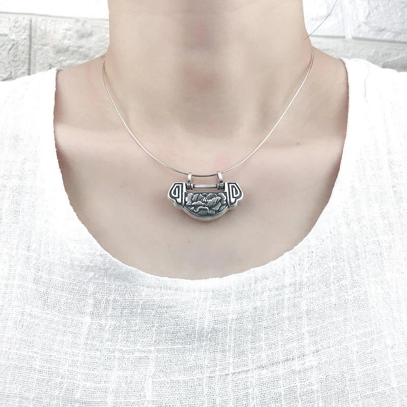 铜合金吊坠 小众项链长命锁如意平安项坠吊坠子锁骨复古女款简约