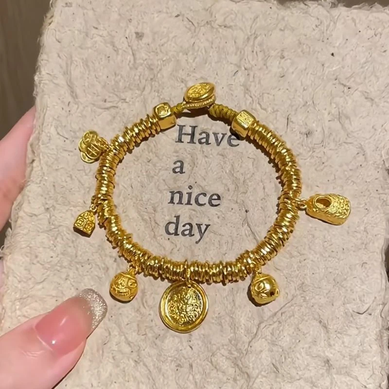 铜合金手链 盘缠手链女新款复古轻奢高级感国潮平安喜乐手串小众
