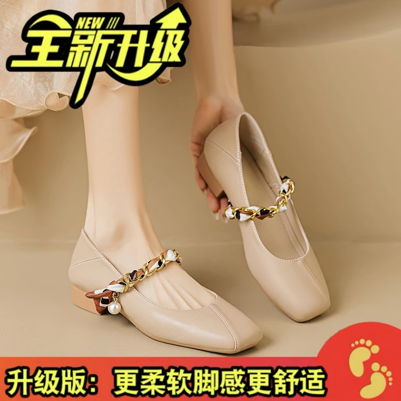 法式玛丽珍单鞋春2024新款浅口柔软小跟鞋平底豆豆鞋百搭女鞋方头