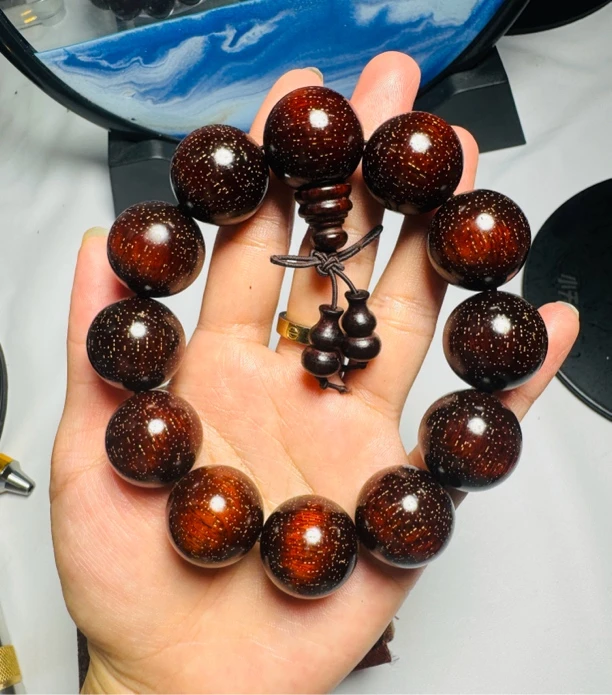 2.0满爆满金星老料的紫檀颗颗秒沉水 木质品手串 配刺绣礼盒
