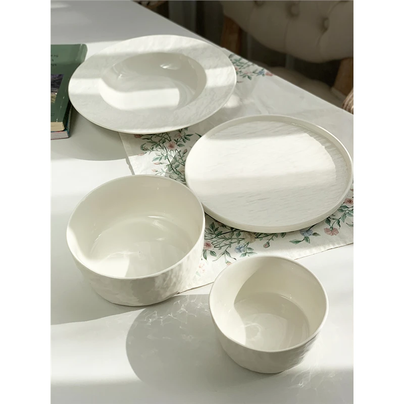 瓷奈 大厂订单ins北欧风格家用纯色岩石纹路精致浮雕餐具菜盘餐盘