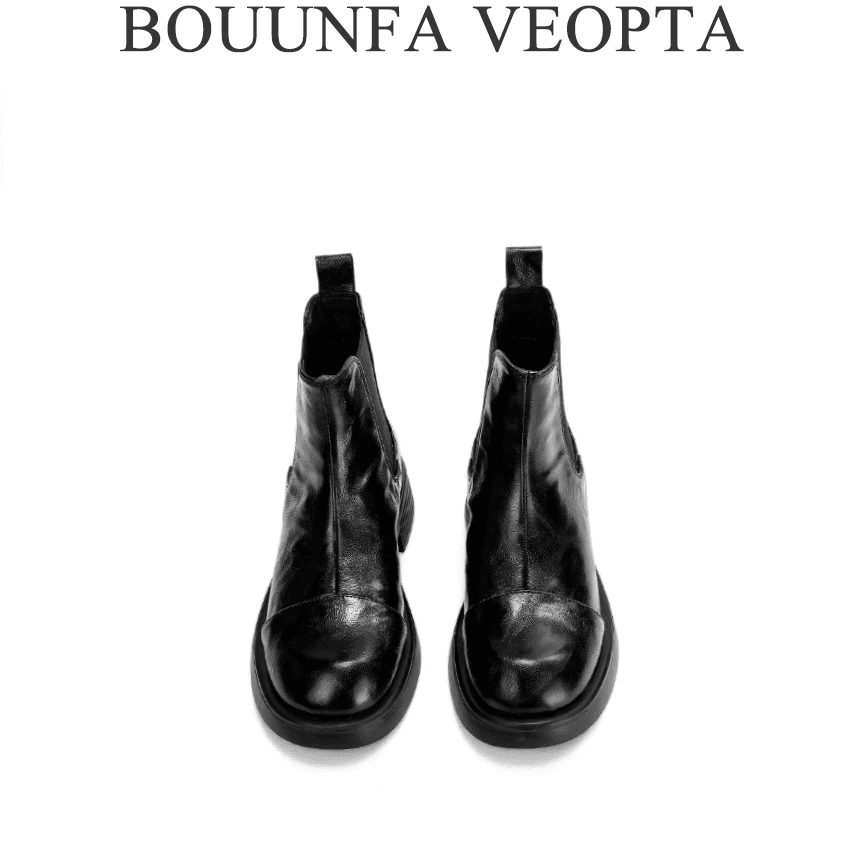 BOUUNFA VEOPTA【芯片】2024新款复古手抓皮切尔西皮靴百搭真皮C19