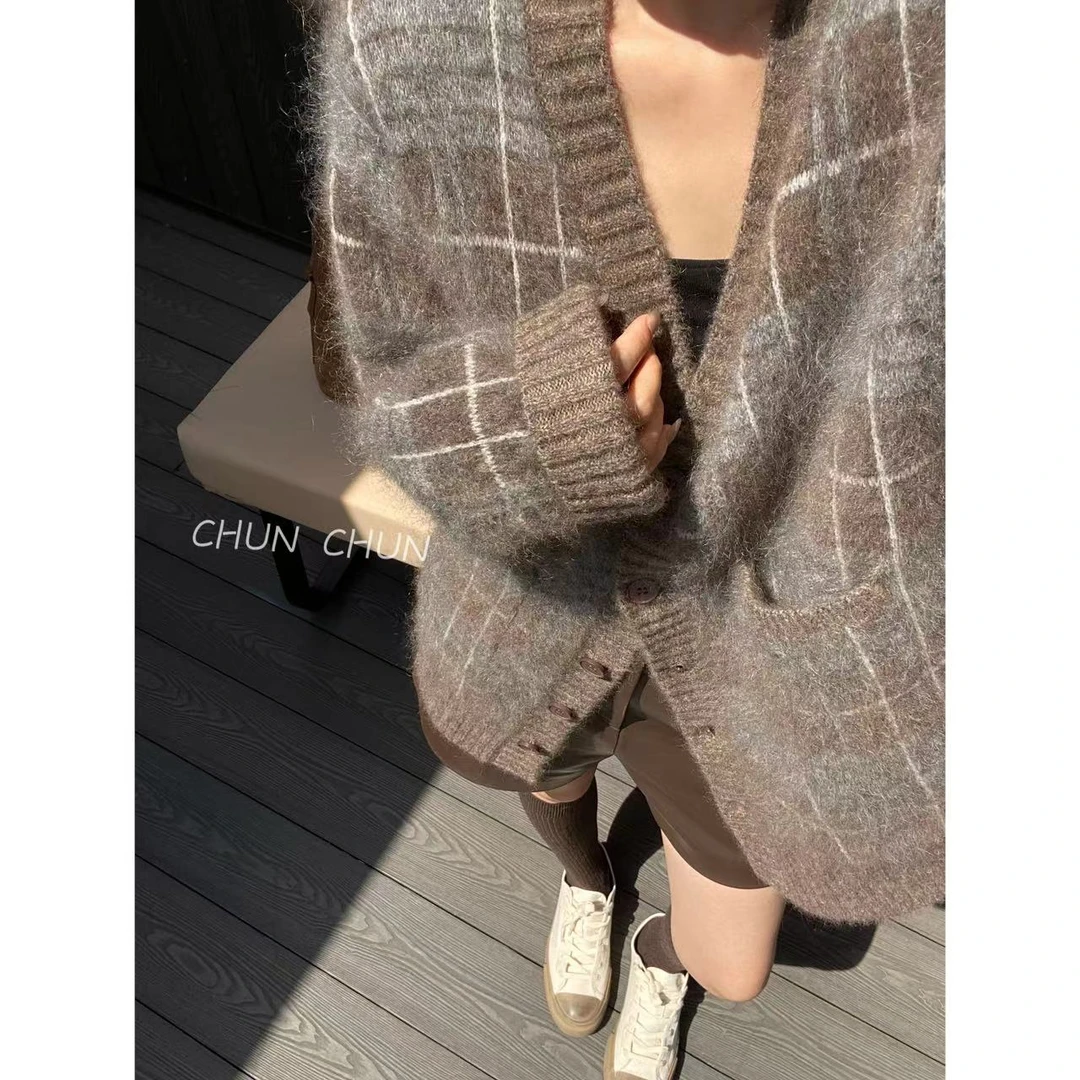 【纯纯女装】 高品质慵懒格纹开衫 40740