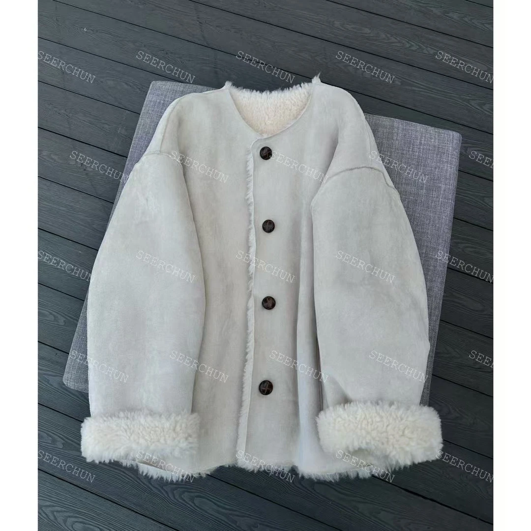 【纯纯女装】SEER CHUN 高品质慵懒两面穿羊毛一体外套 41074