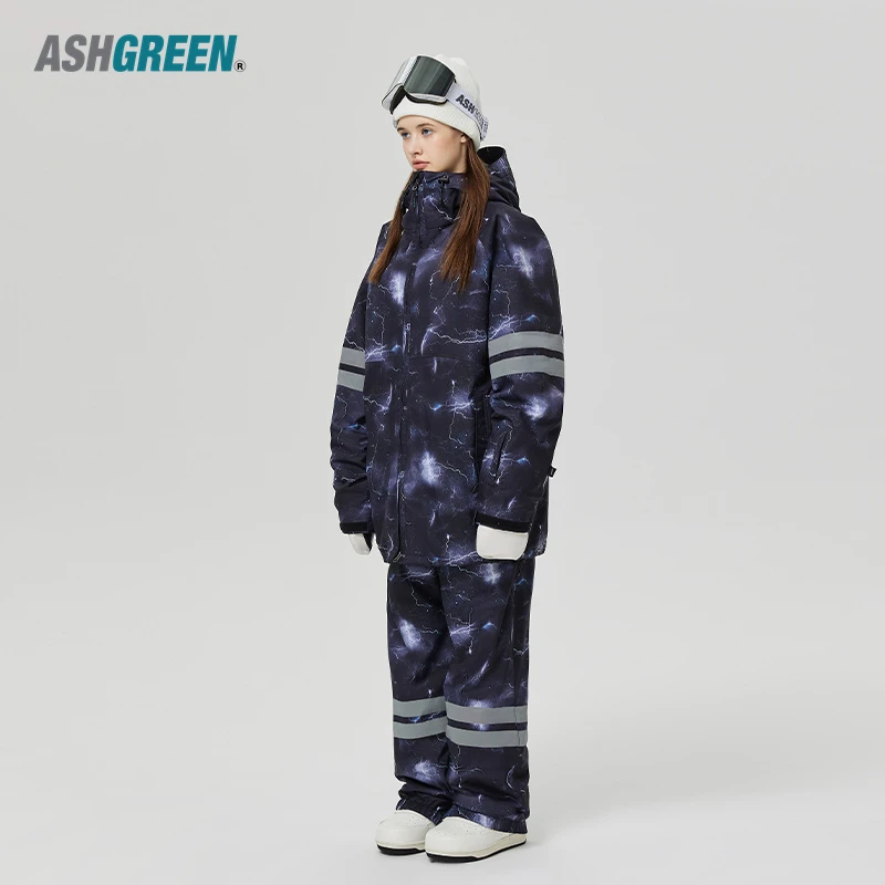 PONTAPES24新款加厚滑雪服套装防水情侣滑雪衣裤装备防风撞色美