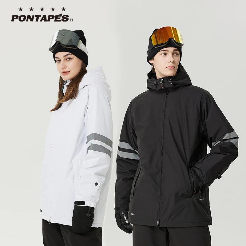 PONTAPES滑雪服冬季防水夹棉反光透湿耐磨运动风滑雪衣保暖宽松