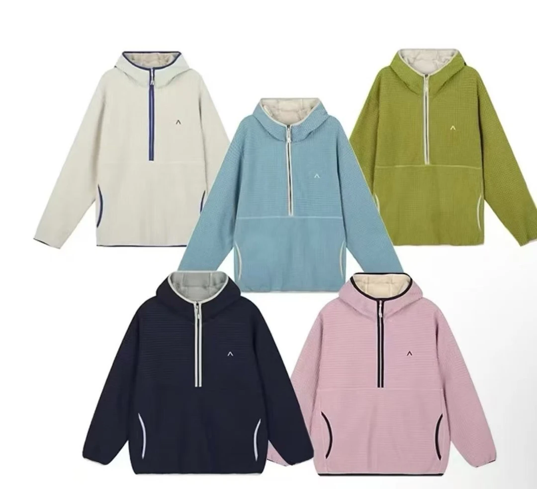 “彩色奥丁格”立体裁剪小格子半拉链彩色加绒卫衣外套