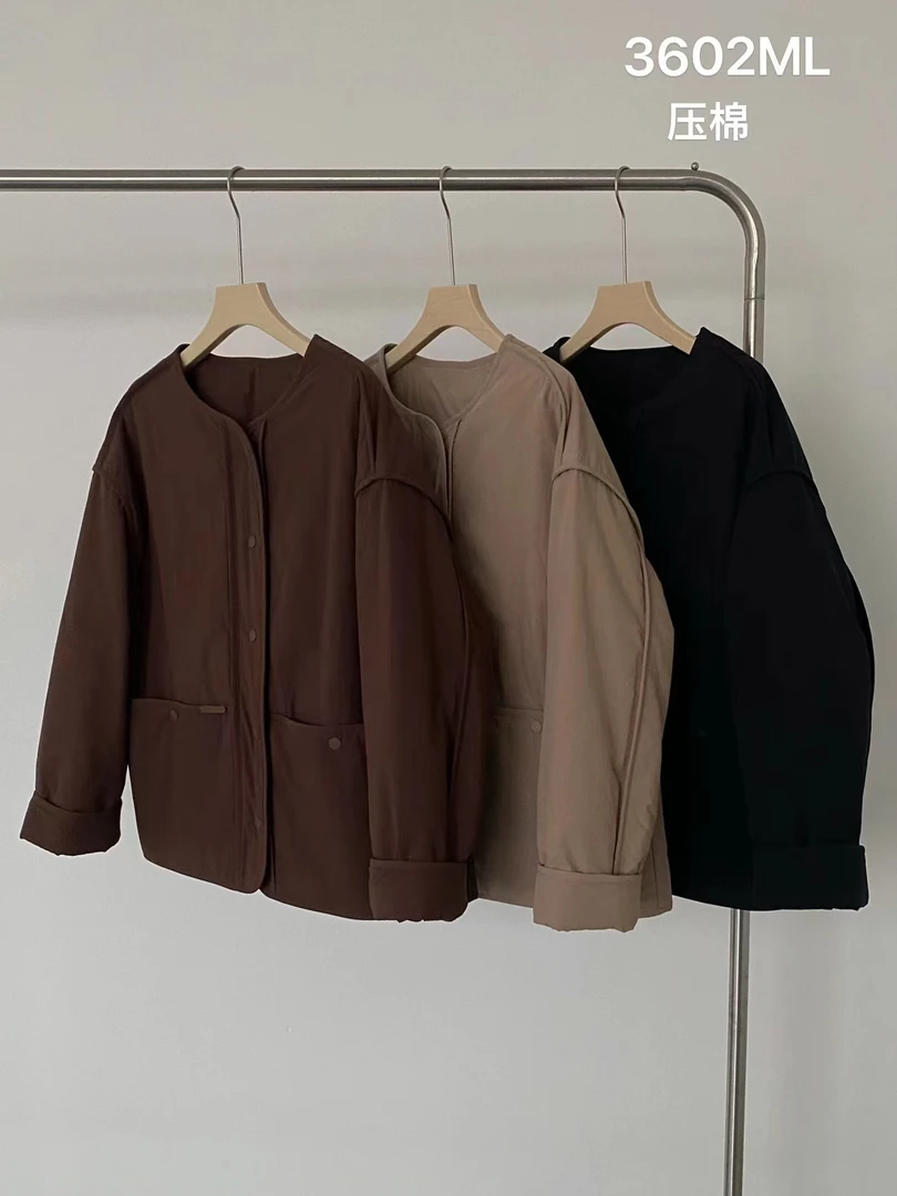 “慵懒”慵懒风压棉圆领按扣外套