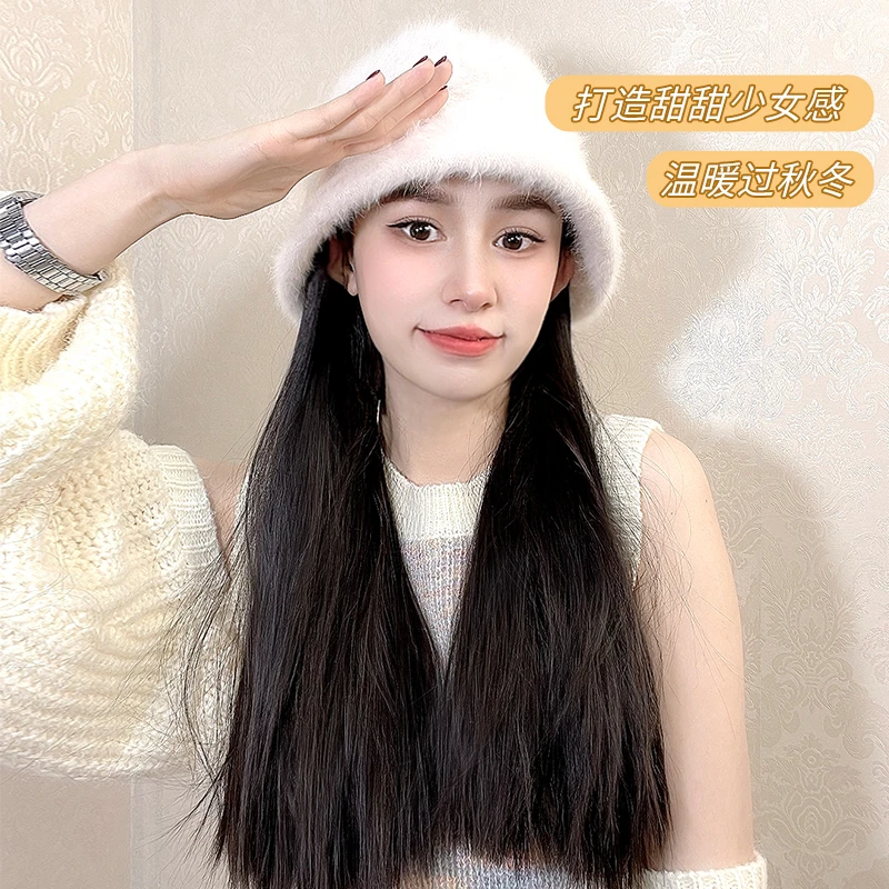 【帽子假发~巨显脸小】假发女长发帽子假发一体长直发全头套秋冬