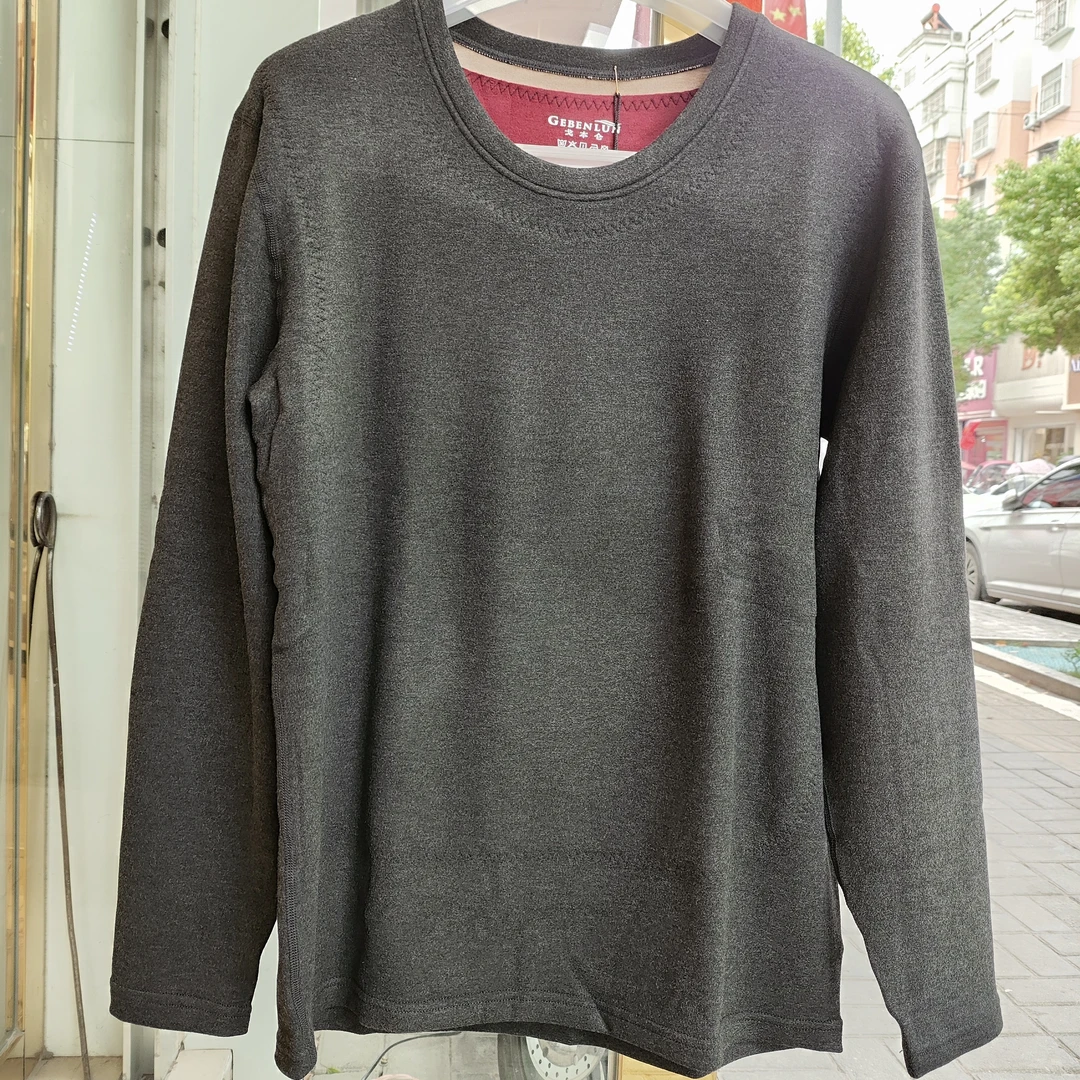 戈本仑男款A928冬季圆领加绒加厚羊绒藏红花贴片保暖套装