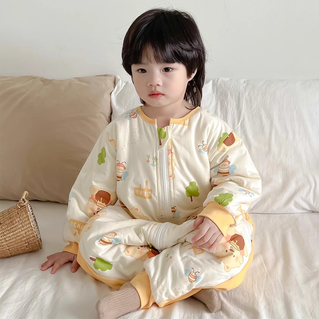 婴儿恒温睡袋宝宝夹棉冬季分腿睡衣纯棉防踢被防着凉秋冬加厚新款