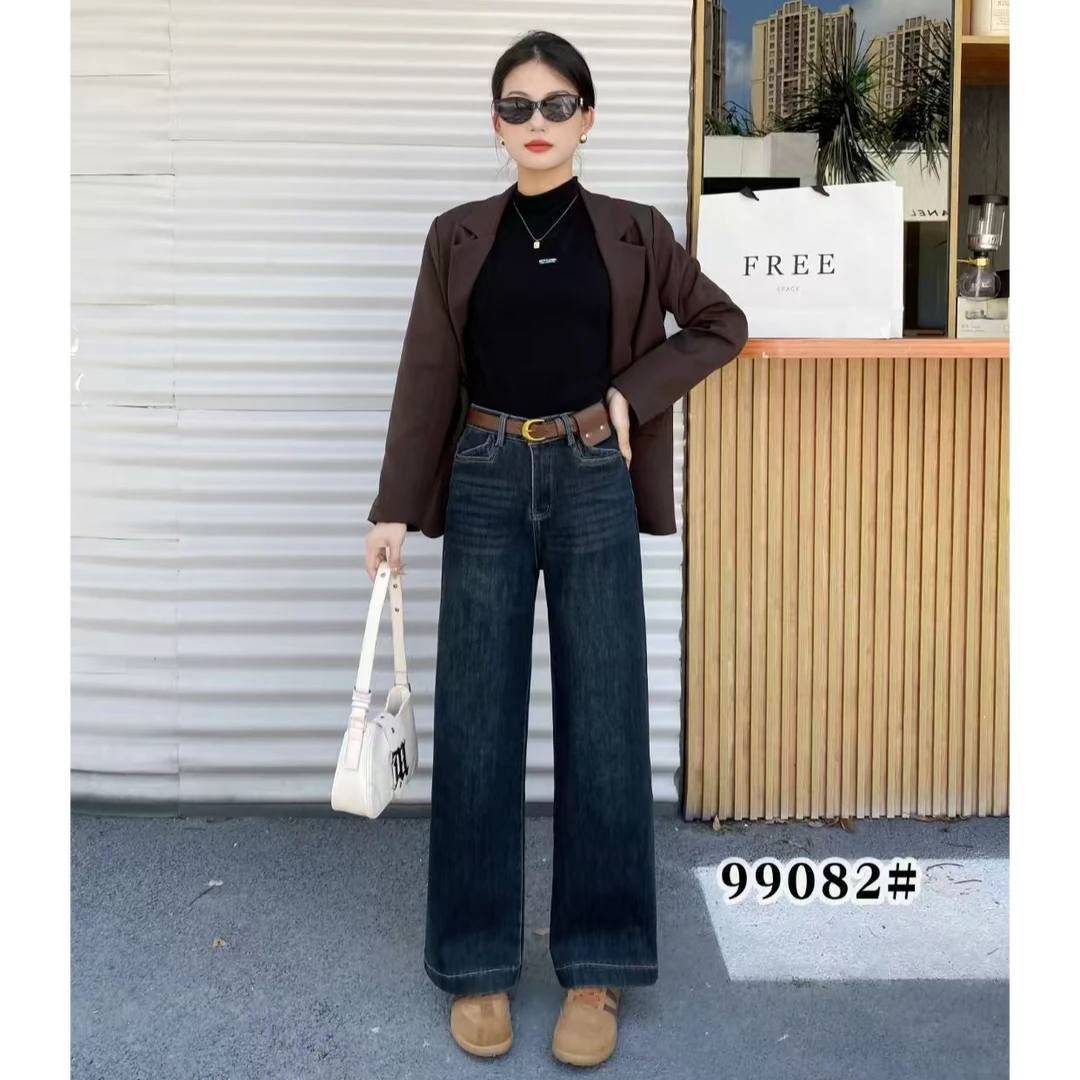 加绒加厚牛仔复合阔腿裤奶奶裤99082