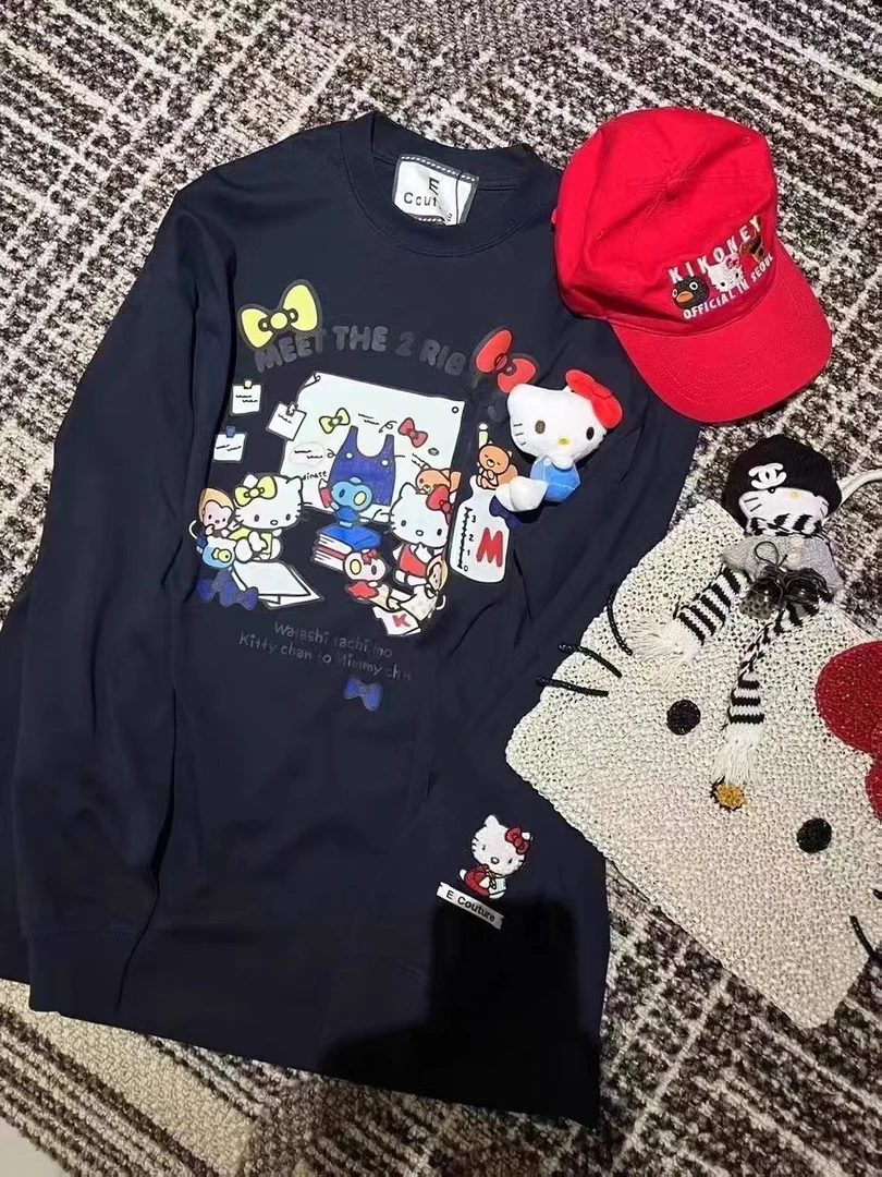 立体玩偶卡通印花刺绣潮牌可爱圆领长袖T桖潮流纯棉时尚女士韩版