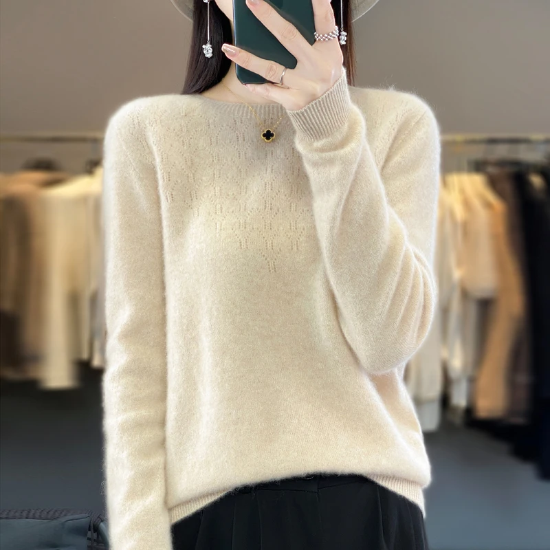 《25801》(支持质检)秋冬新款一线成衣长袖针织圆领羊毛衫宽松女士