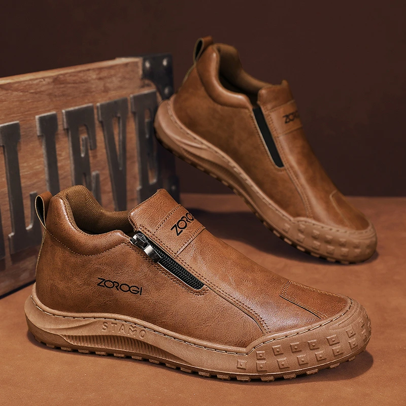 【专柜正品】男士百搭阿甘跑步鞋耐磨时尚软底一脚蹬皮面潮鞋