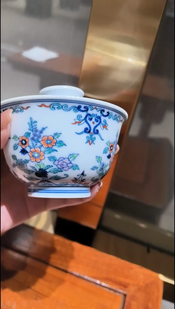 【闪购商品】摆件宁封窑斗彩二才盖碗