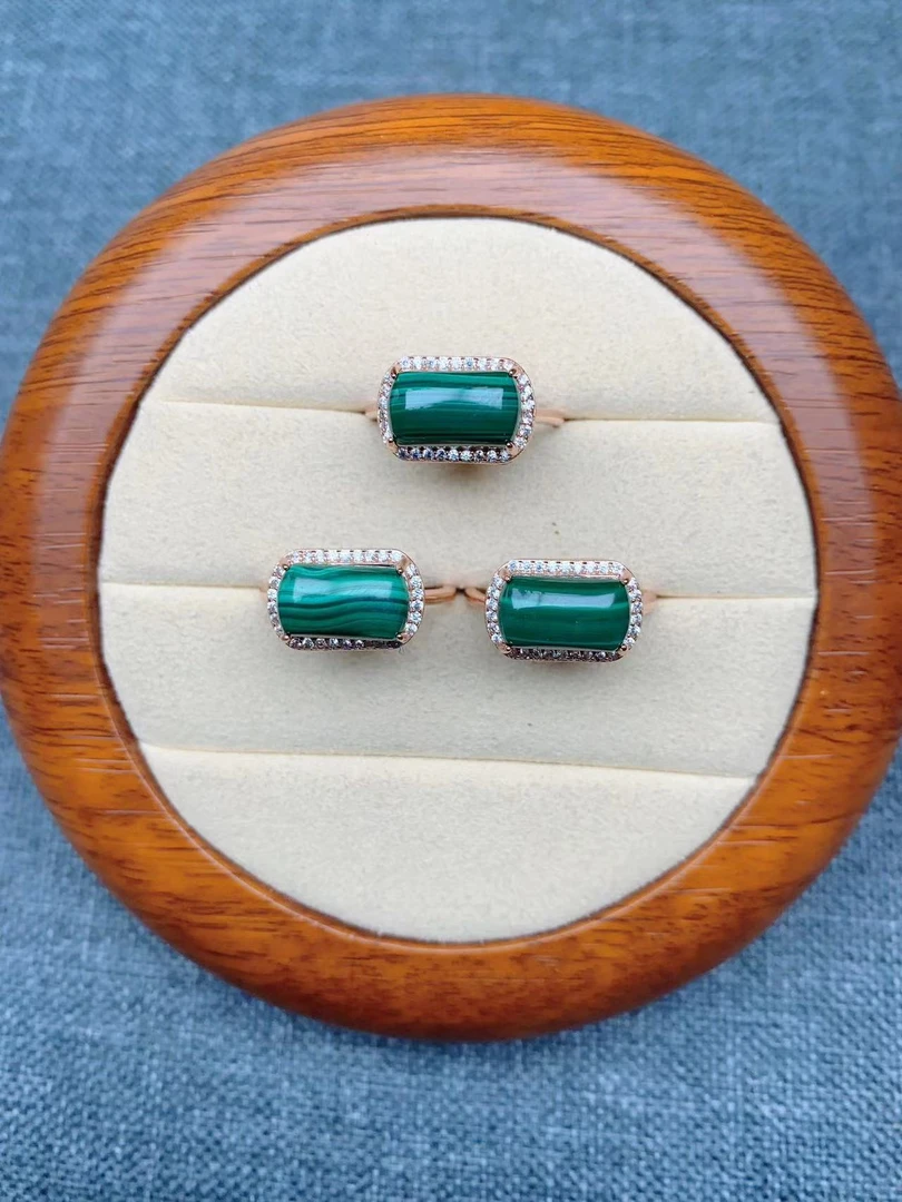 孔雀石S925银镶马鞍戒开口戒【多样性发拍一发一】367