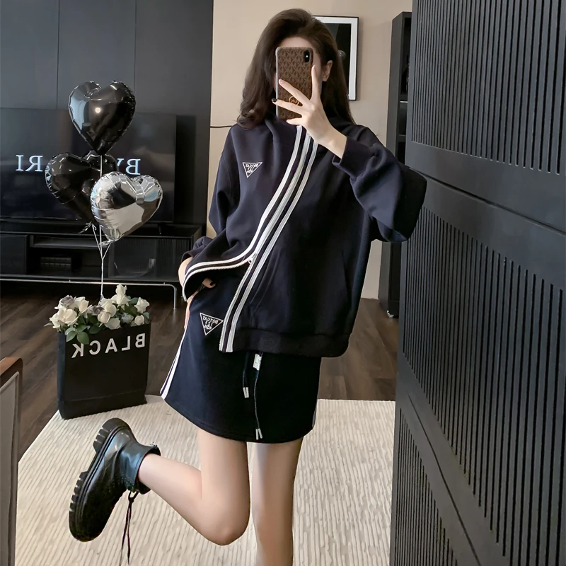 休闲运动套装裙高级感长袖卫衣短裙套装女秋冬季网红纯欲风两件套