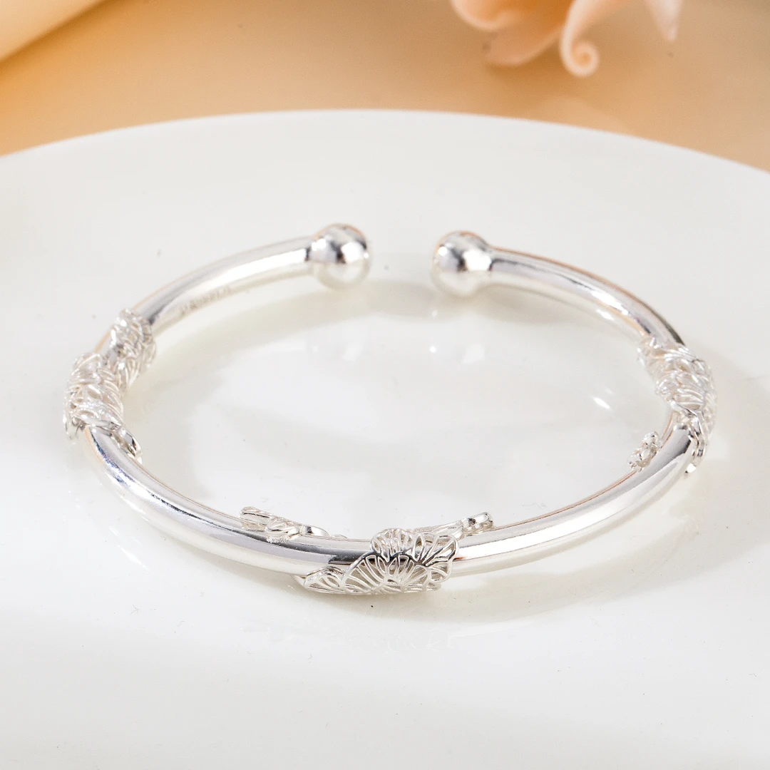 足银手镯 繁花对珠手工气质轻奢百搭时尚手镯