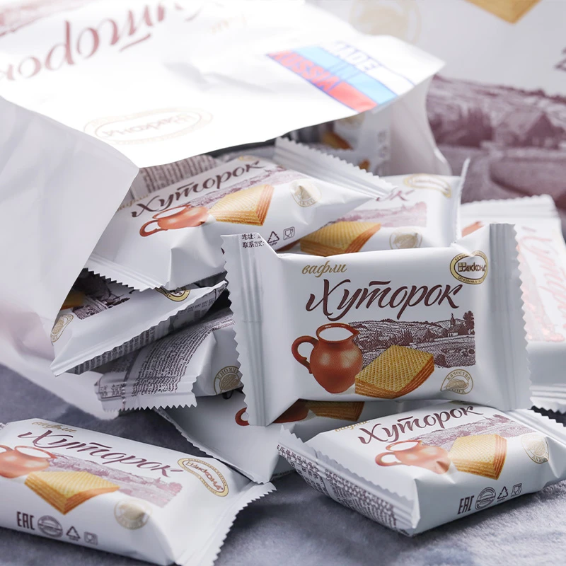 俄罗斯原装进口阿孔特奶罐奶香威化408克解馋办公室零食