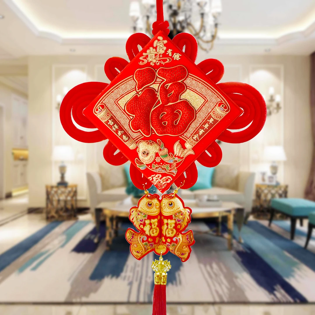 中国结客厅电视背景墙挂件玄关门挂饰福字新年喜庆乔迁【90*55】