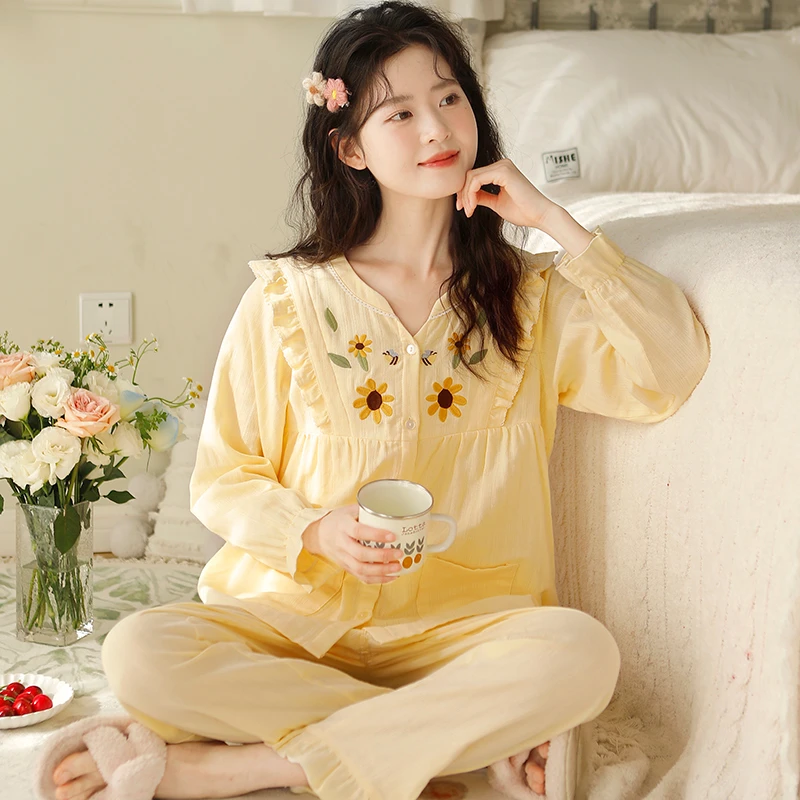 『莳光』夏季纯棉纱布孕妇薄款睡衣产后哺乳衣月子服春秋孕期家居服