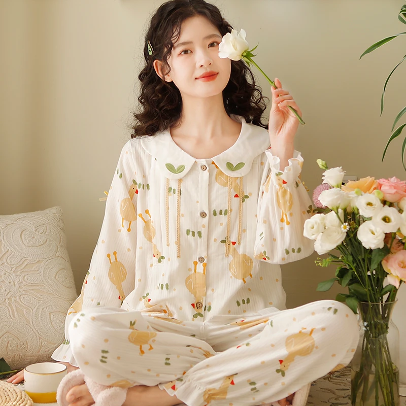 『波点鸭』富朵夏季5-9月纱布月子服孕妇哺乳睡衣薄产妇喂奶纯棉